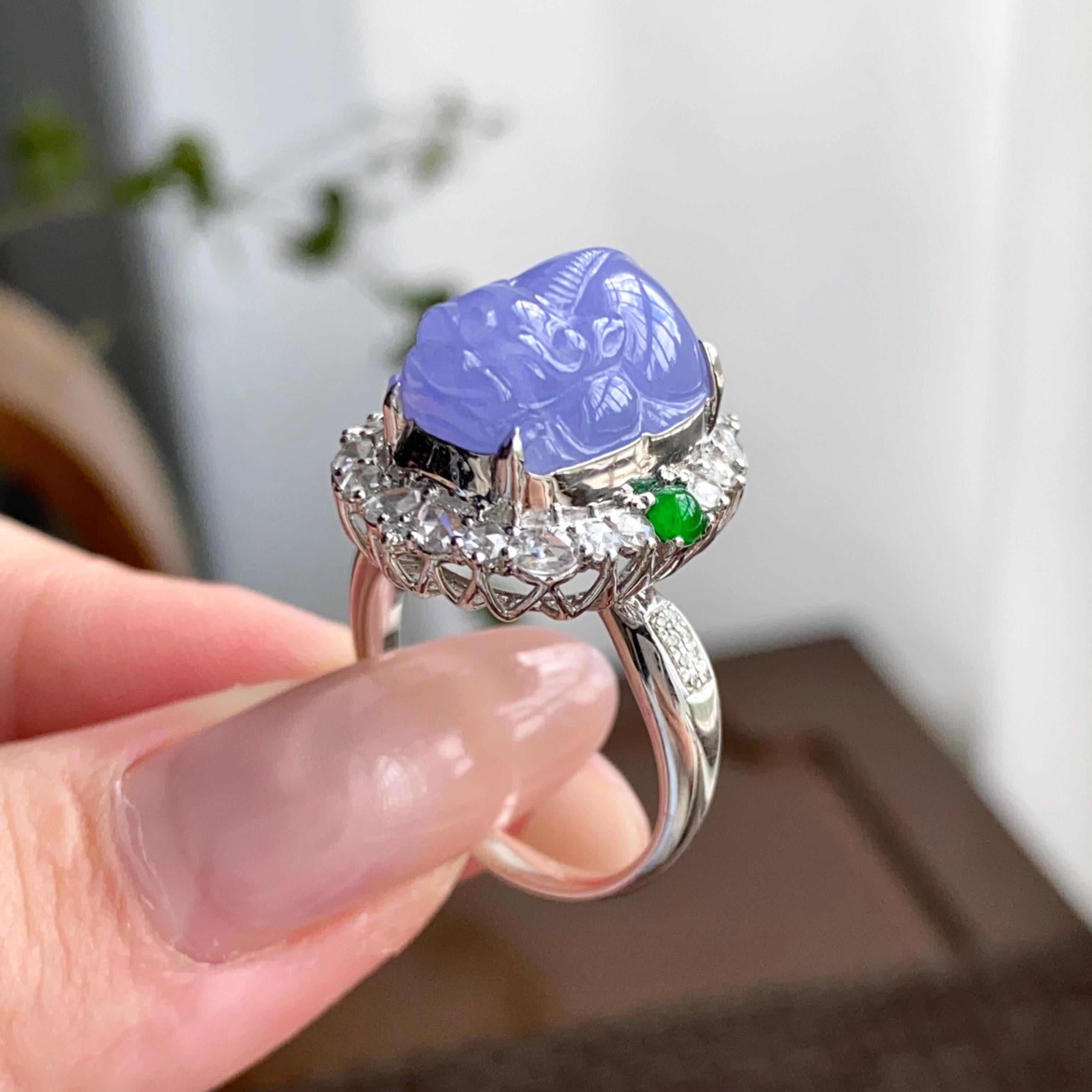 18k金钻镶冰种紫罗兰貔貅戒指（yc249557）