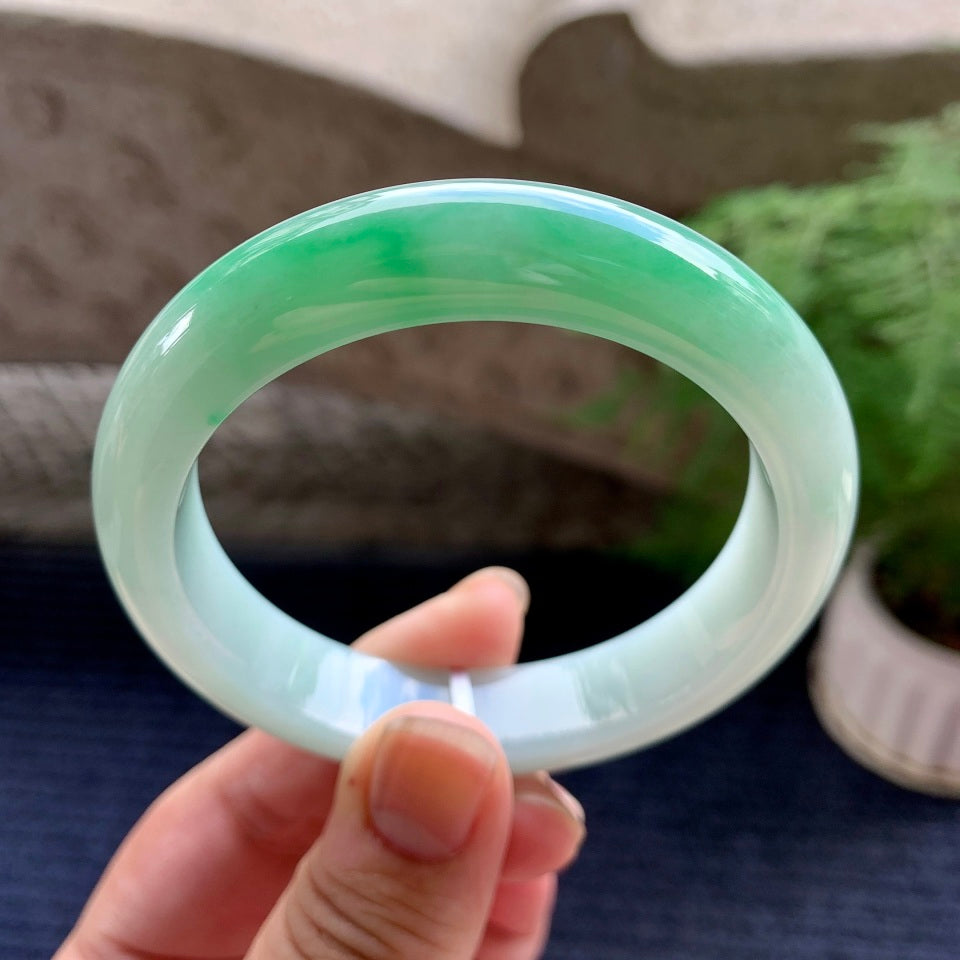 细糯种飘绿平安镯（56mm）（yc107282）