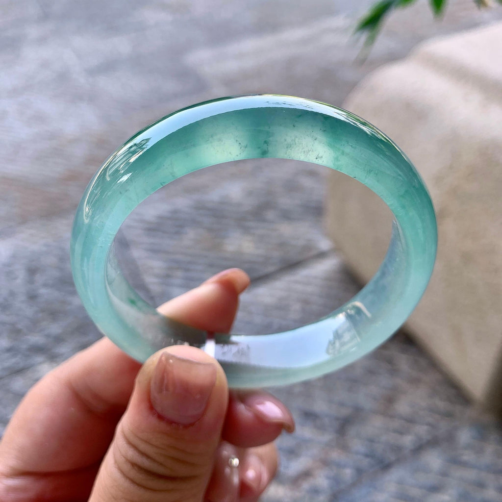冰种晴水飘蓝花正圈平安镯 54圈口 天然缅甸A货翡翠（yc508663）
