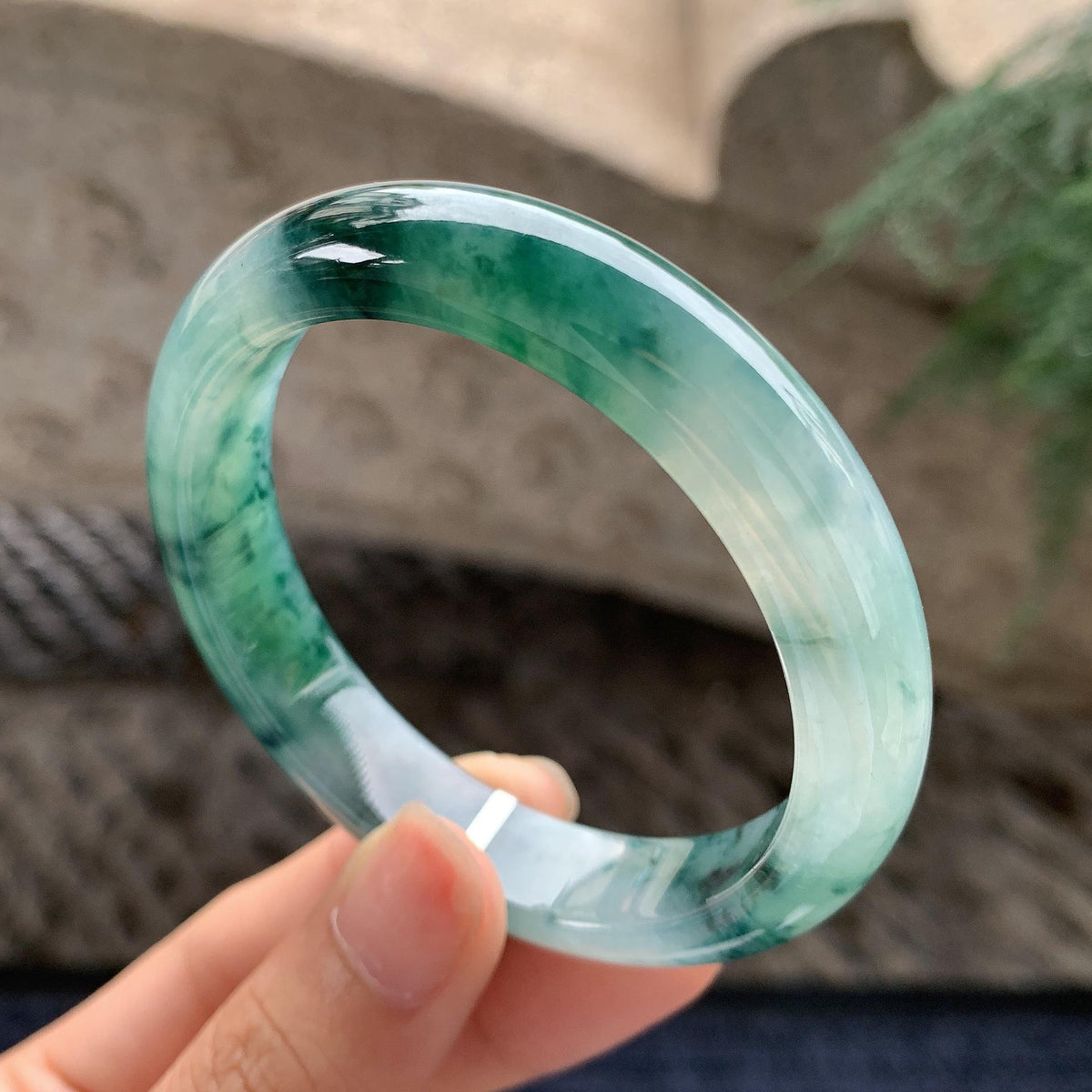 糯冰种飘花正圈平安镯 53圈 天然A货缅甸翡翠（yc696399）