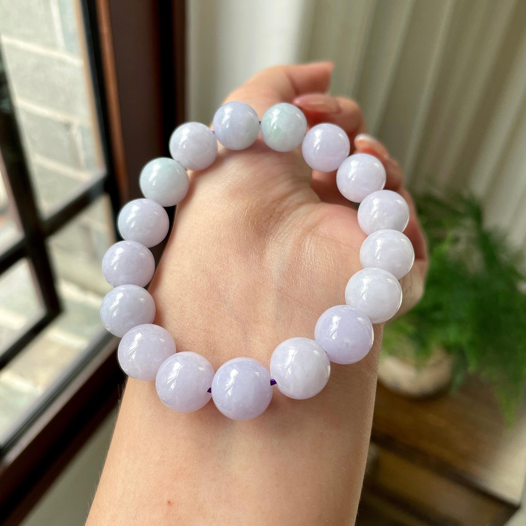 糯种粉紫罗兰手串 天然缅甸A货翡翠（yc694836）