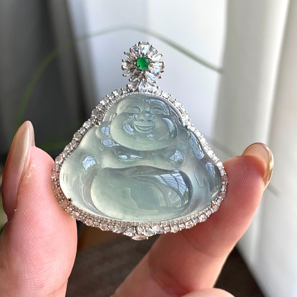 18k金钻镶冰种晴底佛公吊坠（yc263866）