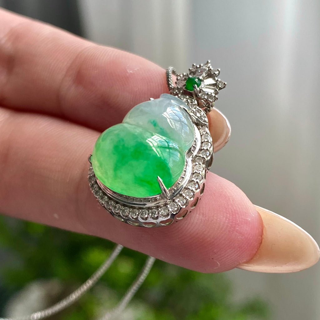 18k金钻镶冰种飘花葫芦吊坠（yc204464）