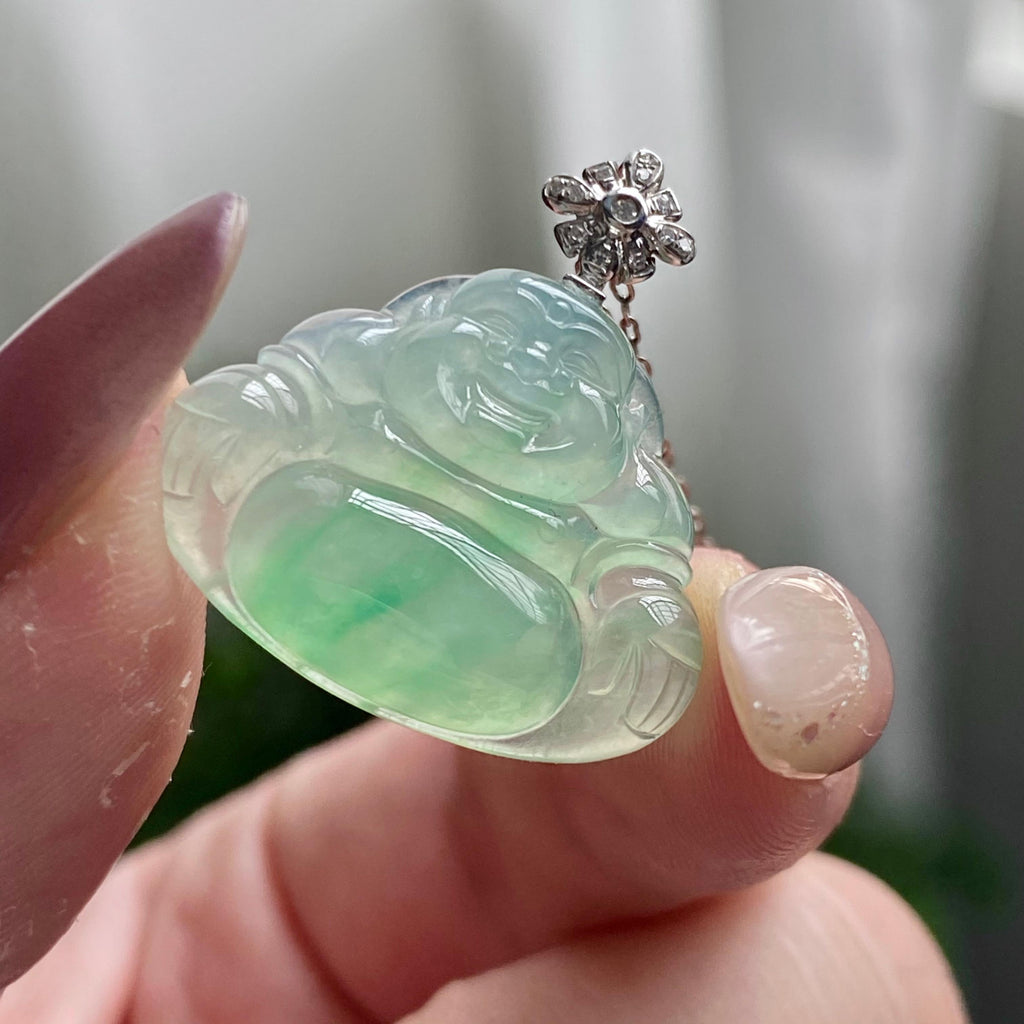 18k金钻镶冰种飘花佛公吊坠（yc200405）