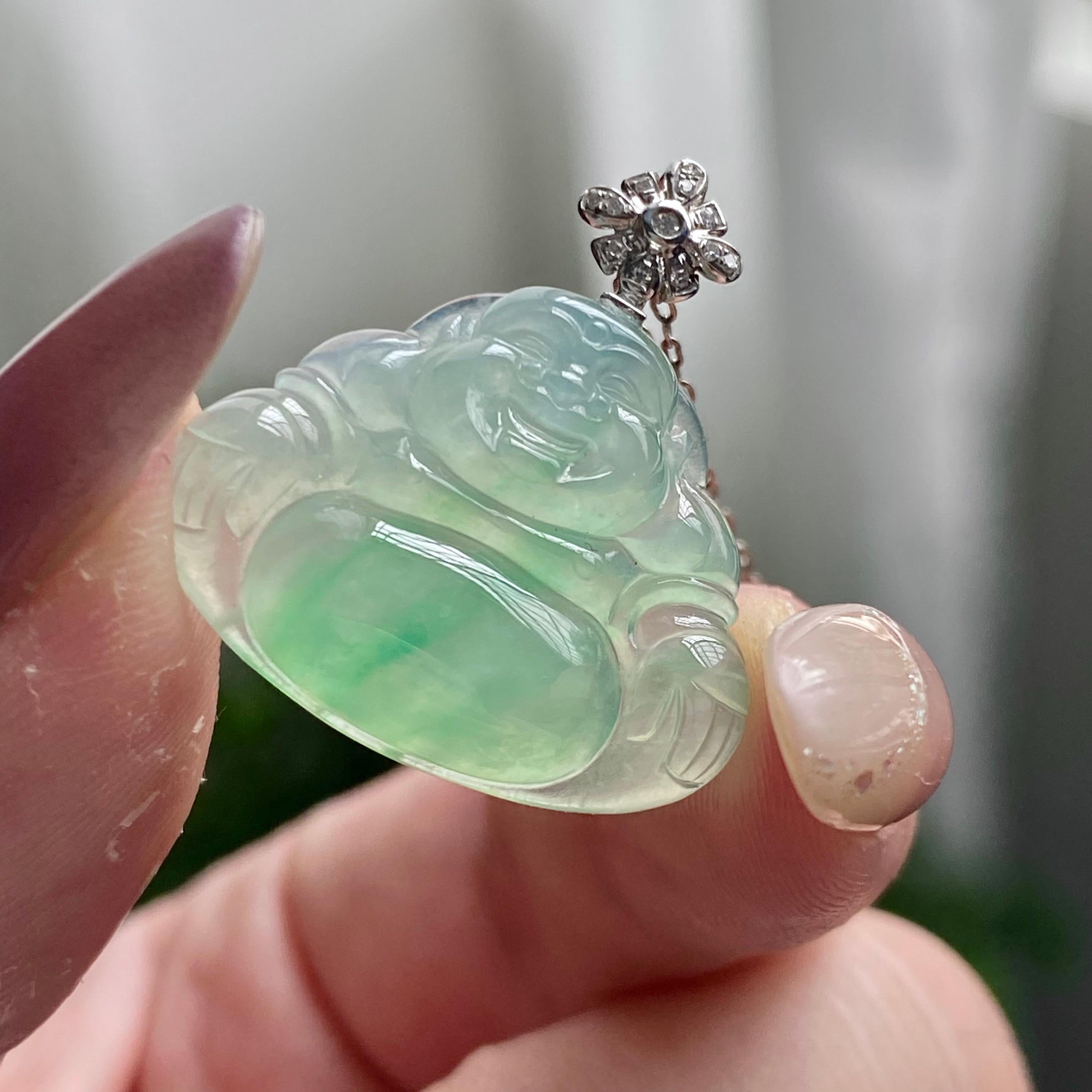 18k金钻镶冰种飘花佛公吊坠（yc200405）