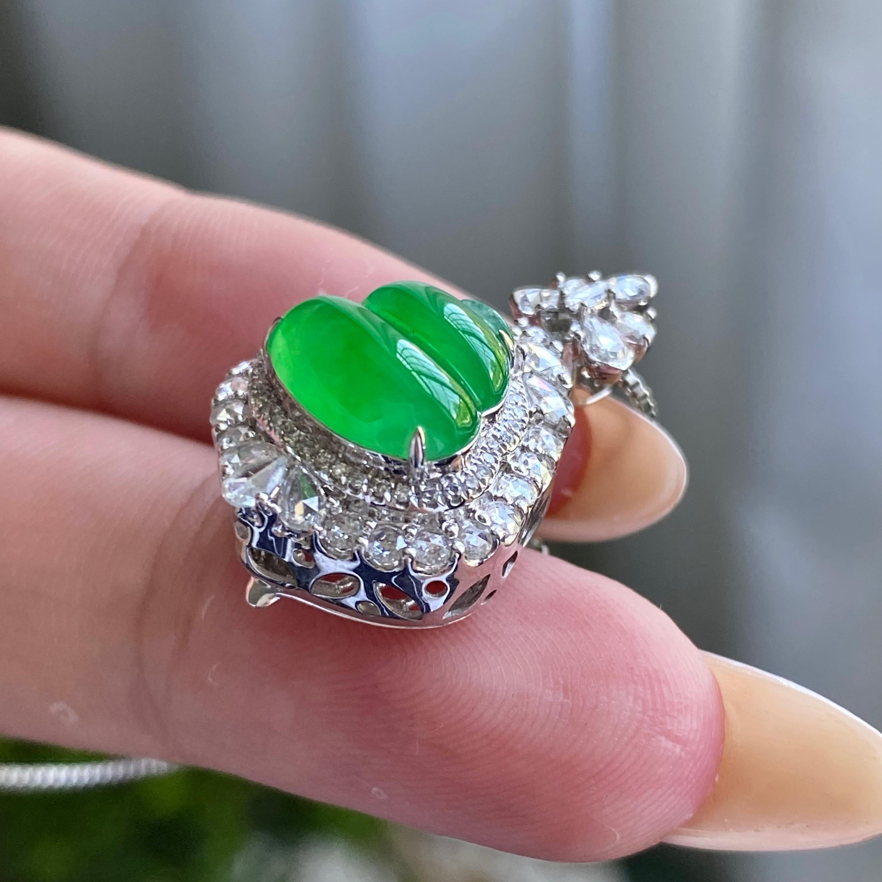 18k金钻镶冰种阳绿葫芦吊坠（yc205096）