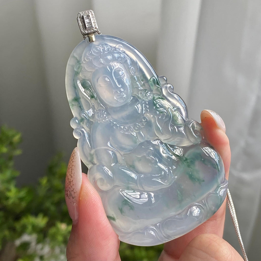 18k金钻镶冰种飘花观音吊坠（yc214689）