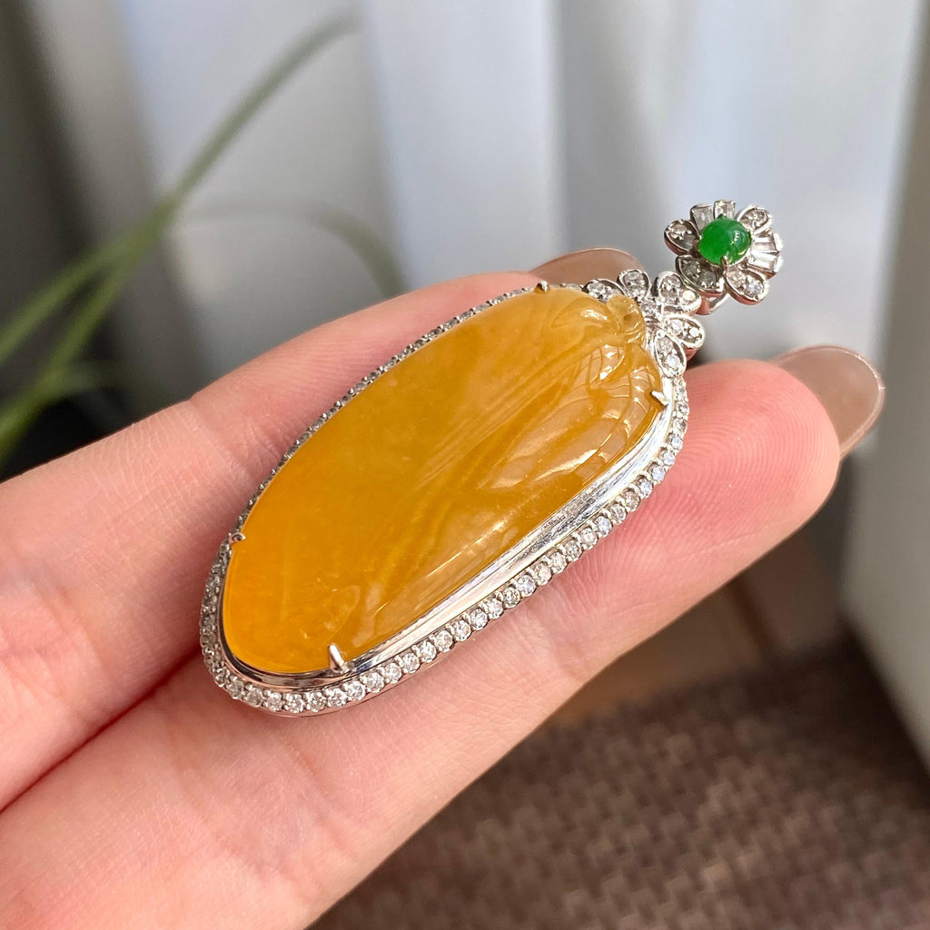 18k金钻镶冰种黄翡福瓜吊坠（yc266193）