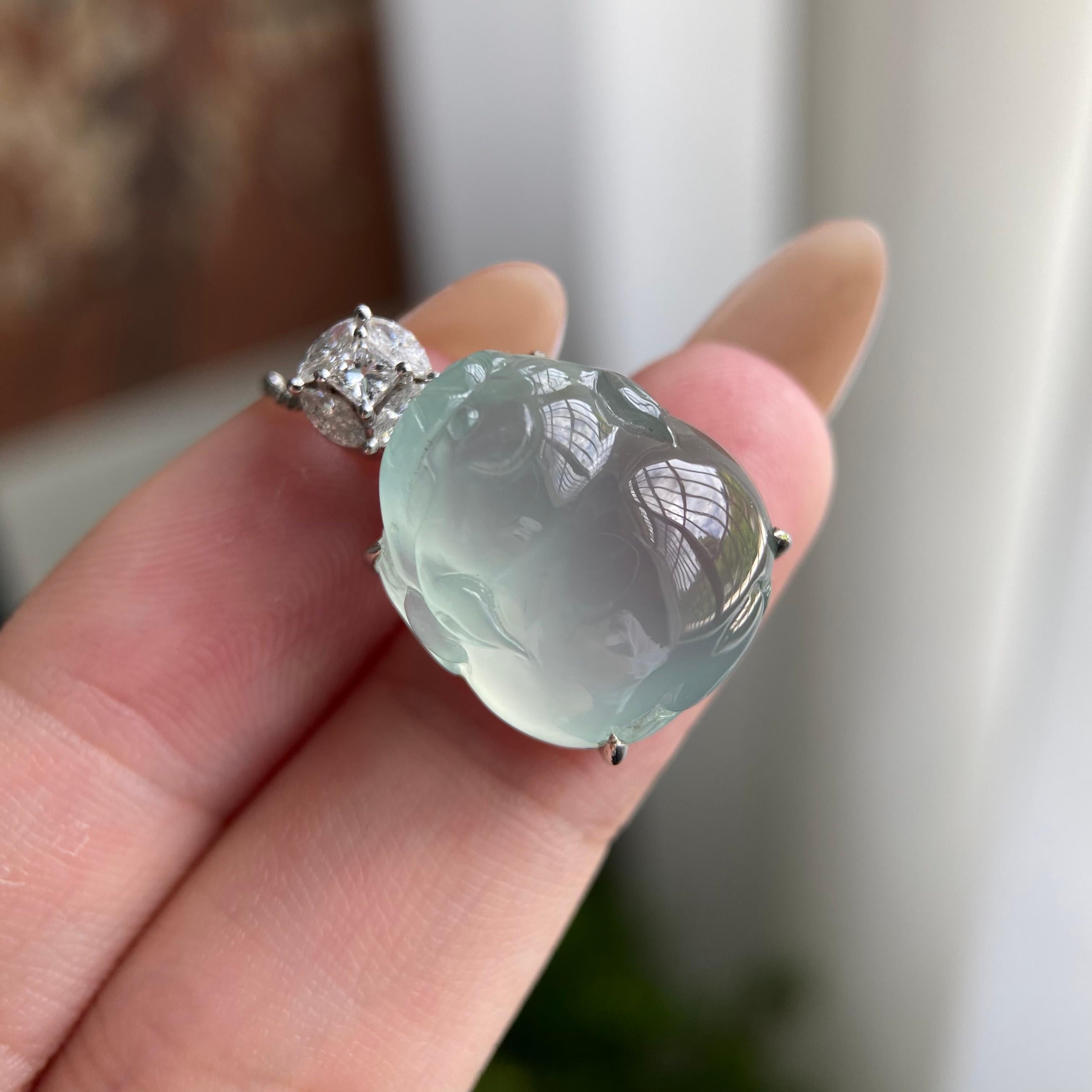 18k金钻镶冰种晴底貔貅吊坠（yc209938）