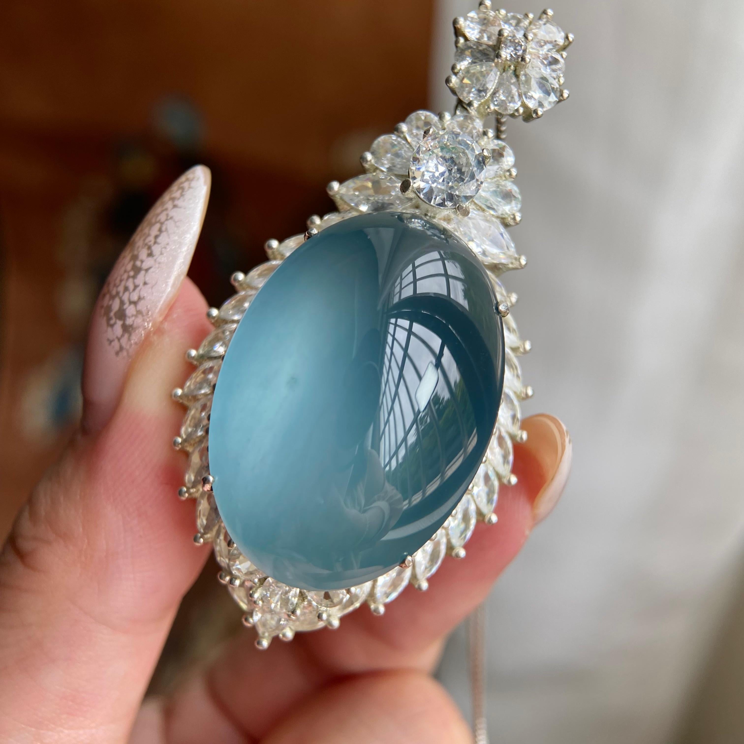 高冰种蓝底椭圆大蛋面吊坠裸石（yc223721）