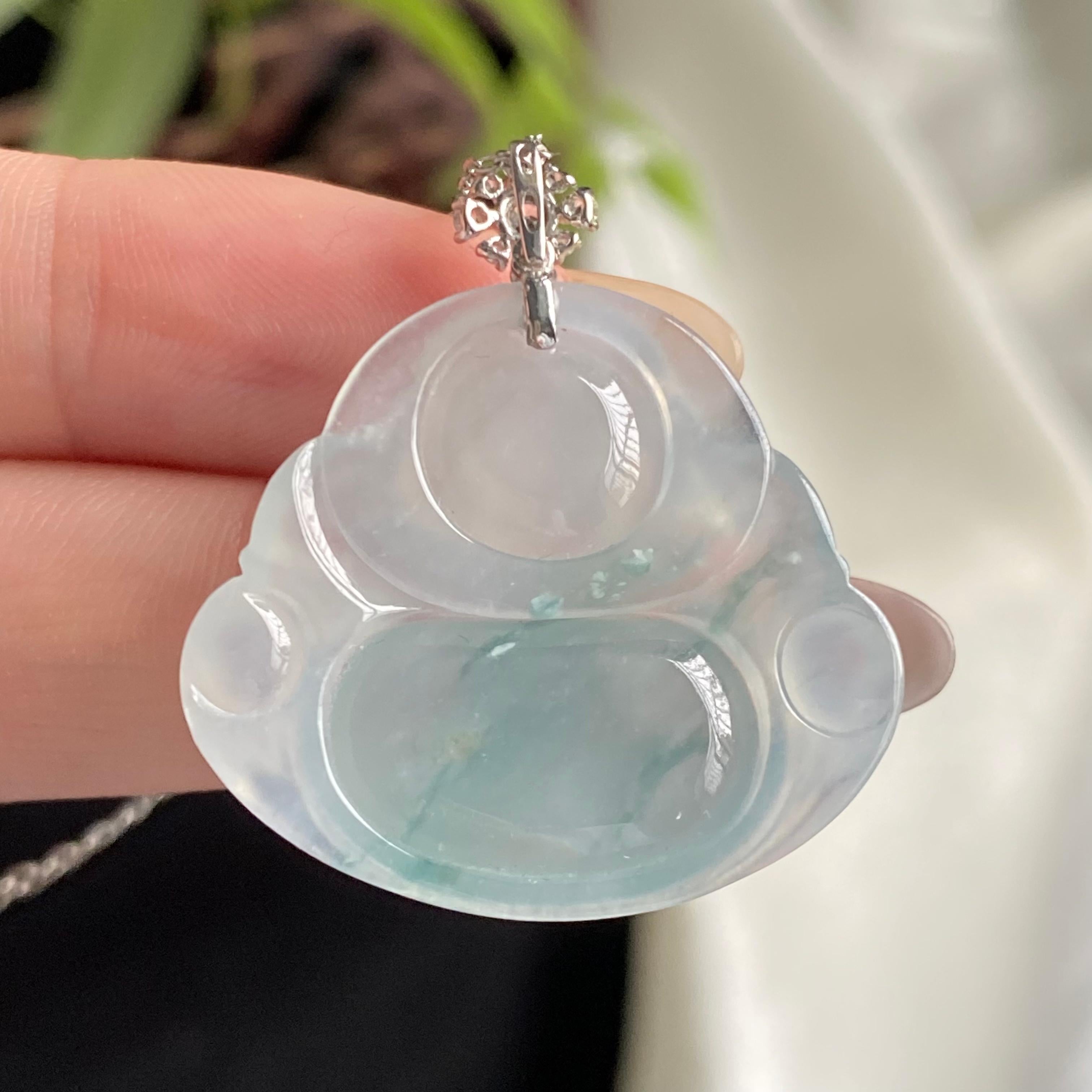 18k金钻镶冰种飘花佛公吊坠（yc197329）