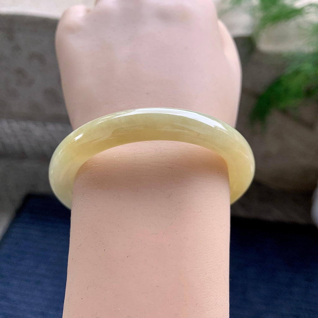 小圈口 细糯种黄翡圆条手镯 49.6圈口 天然缅甸A货翡翠（yc703337）