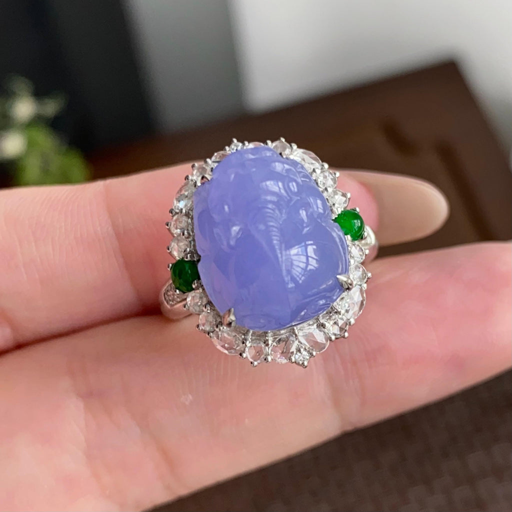 18k金钻镶冰种紫罗兰貔貅戒指（yc249557）