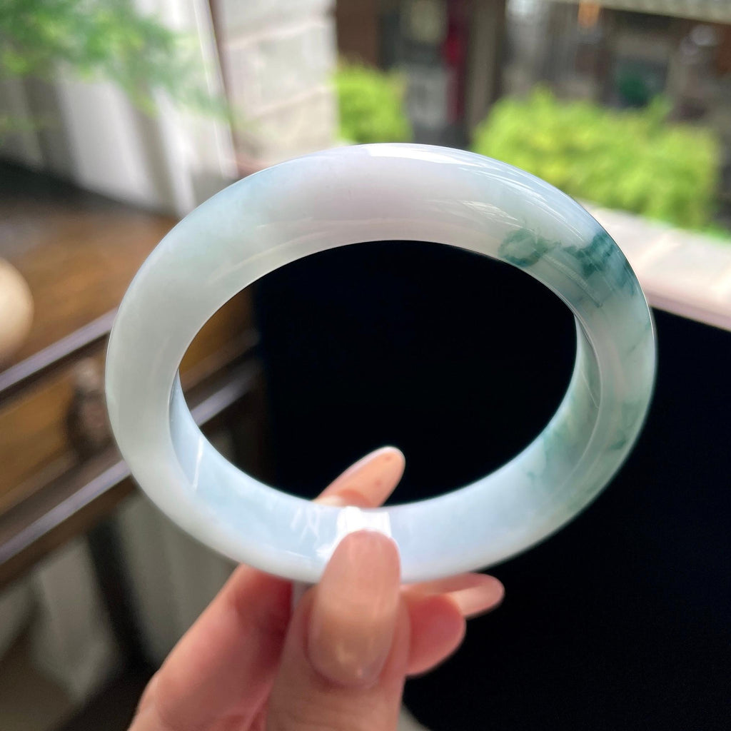 细糯种蓝飘花正圈平安镯 56圈 天然缅甸A货翡翠（yc696431）