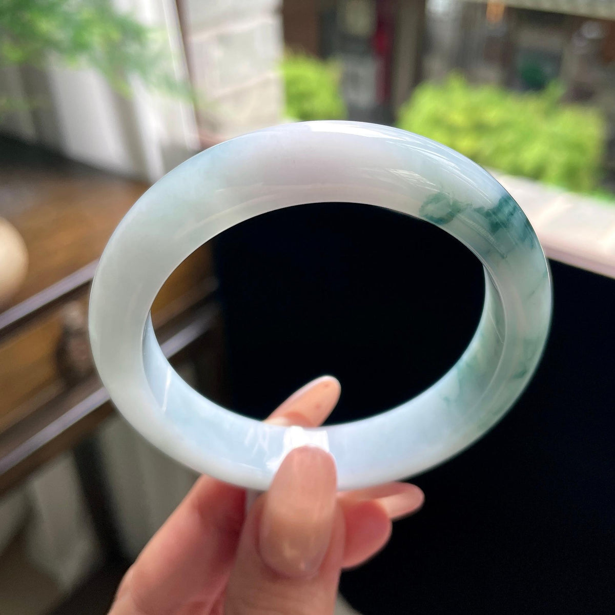 细糯种蓝飘花正圈平安镯 56圈 天然缅甸A货翡翠（yc696431）