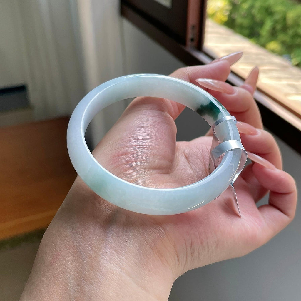 大圈口 糯种蓝飘花正圈平安镯 60圈口 天然缅甸货翡翠（yc508734）