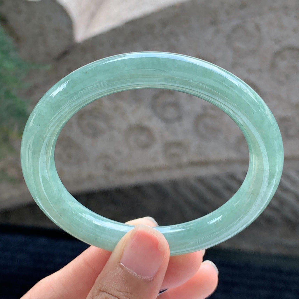 糯种 湖水绿圆条手镯 54.5圈 天然缅甸A货翡翠（yc699566）