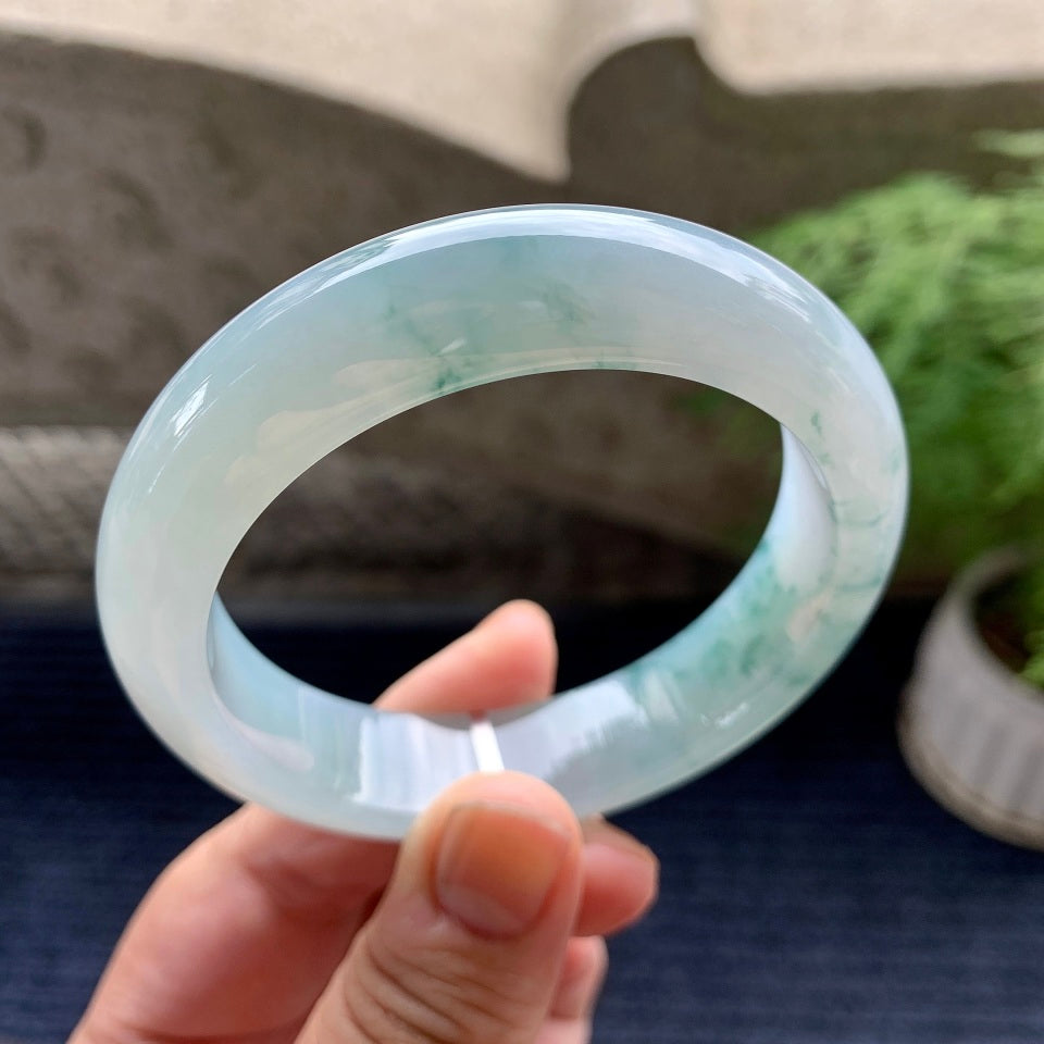 糯冰种飘花平安镯（56.8mm）（yc097814）