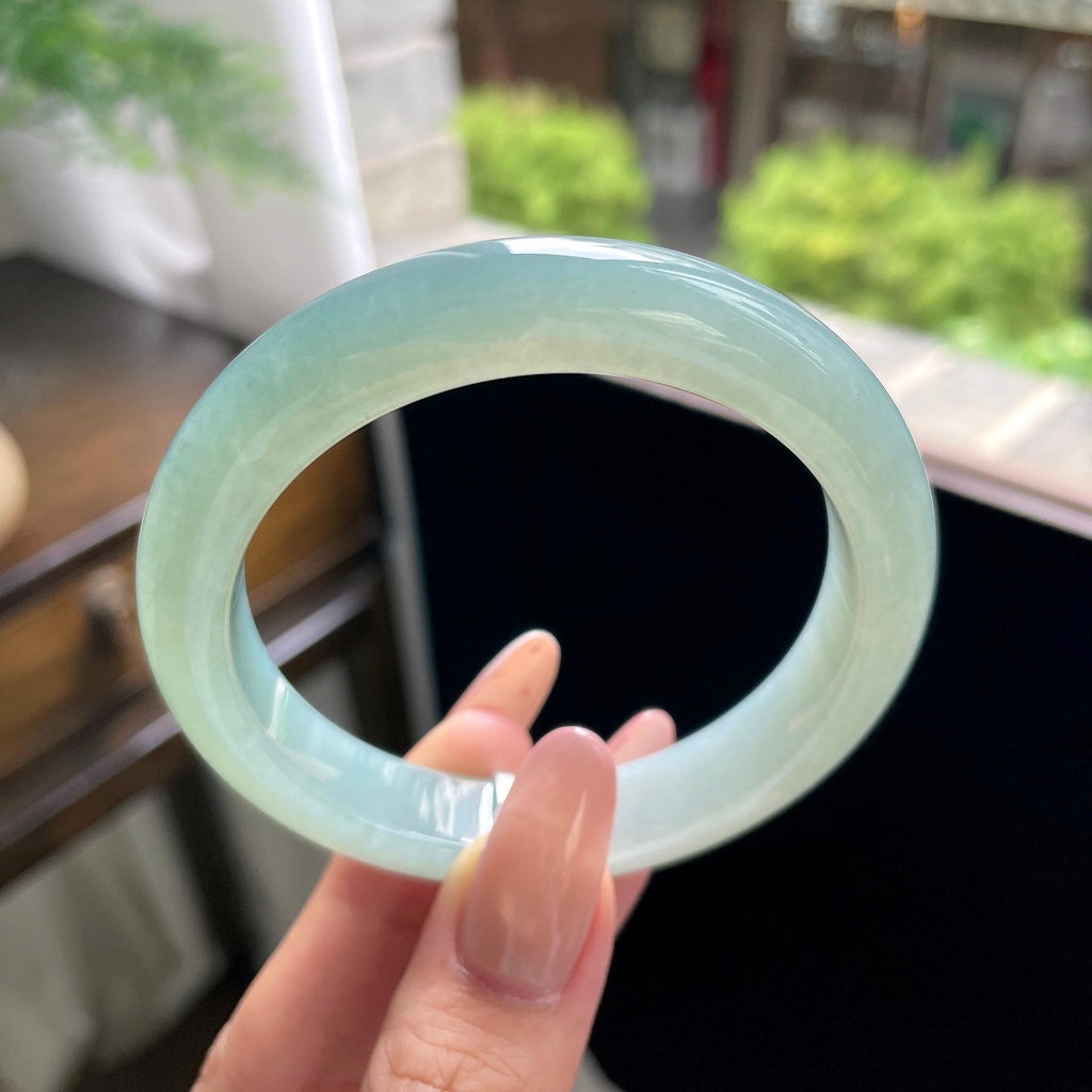 细糯种油青色湖水绿正圈平安镯 57圈 天然缅甸A货翡翠（yc703275）