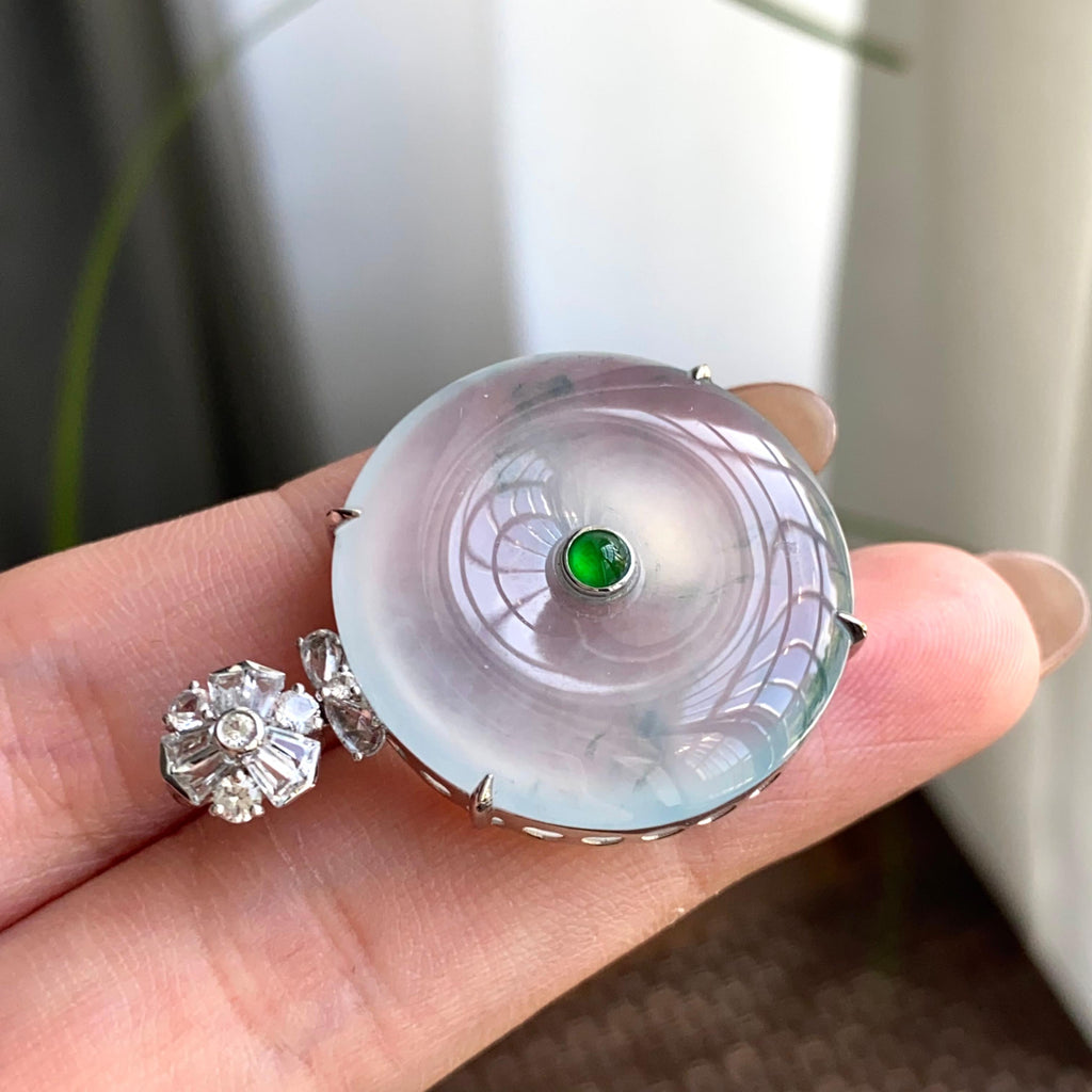 18k金钻镶冰种飘花平安扣吊坠（yc263871）