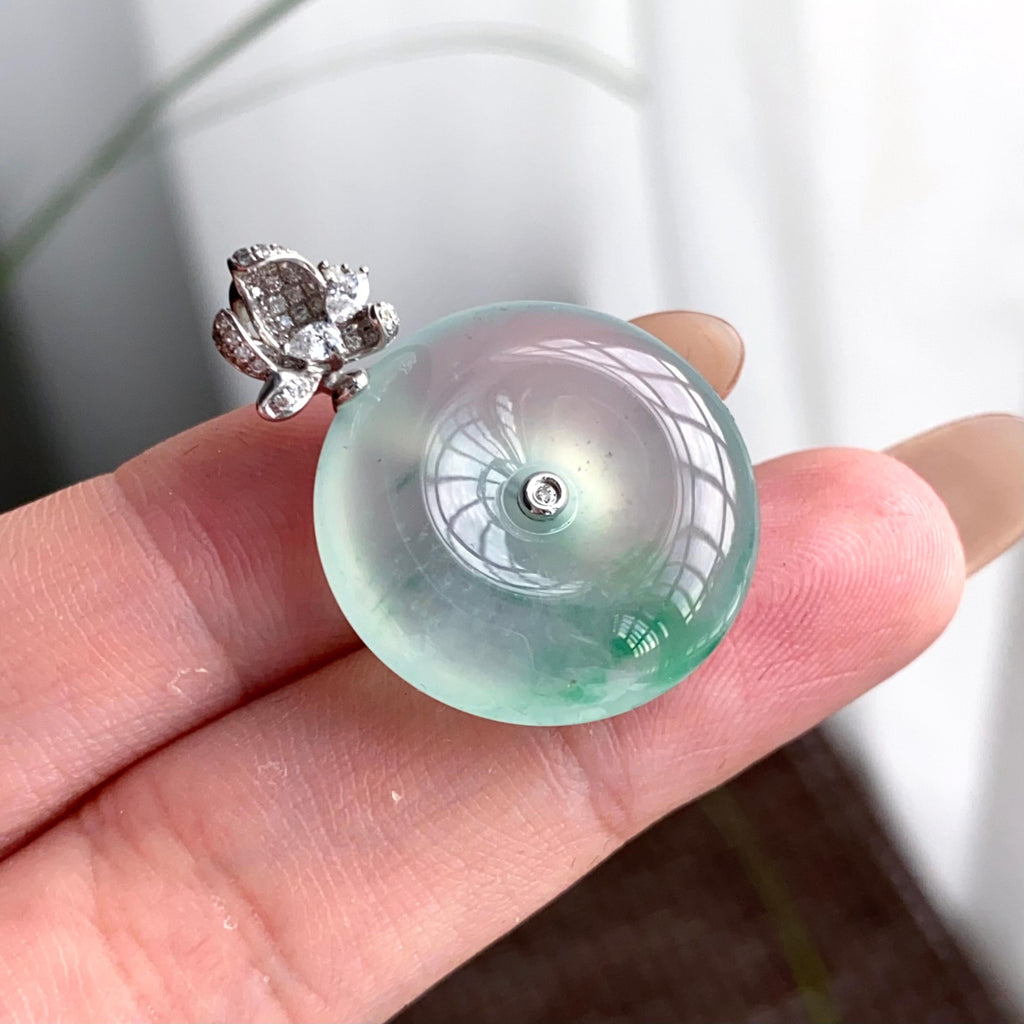 18k金钻镶冰种飘花平安扣吊坠（yc250329）