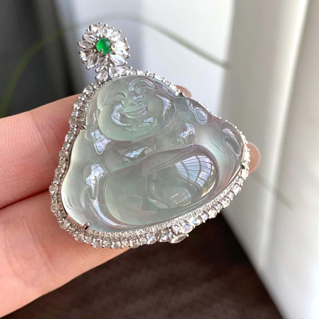 18k金钻镶冰种晴底佛公吊坠（yc263866）