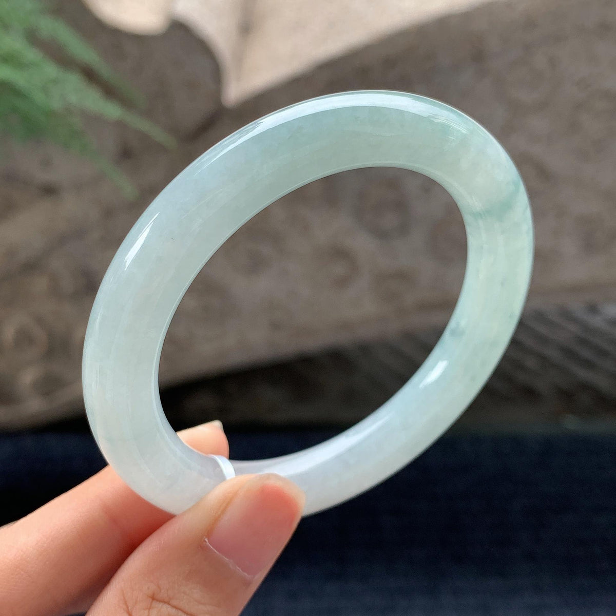 细糯种飘花圆条手镯 53圈 天然缅甸A货翡翠（yc696426）