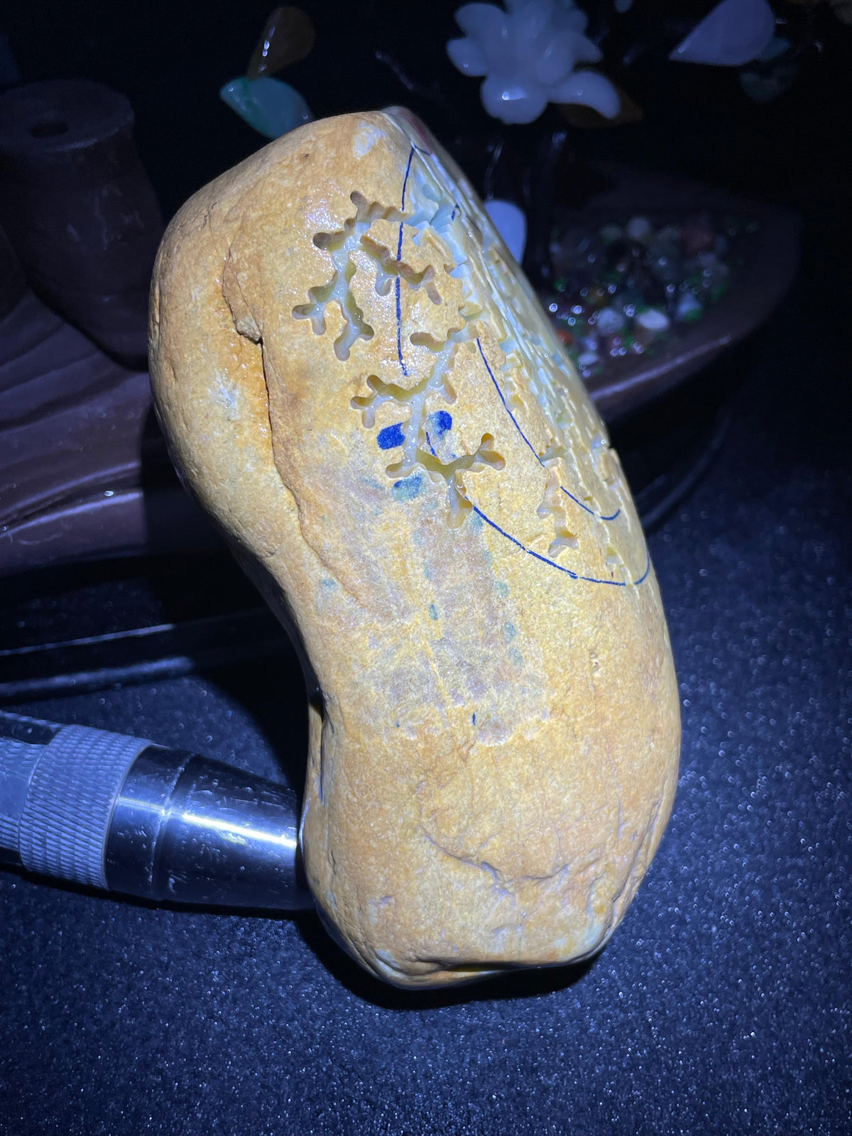 大马坎晴底飘黄开窗手镯料（yc707574）