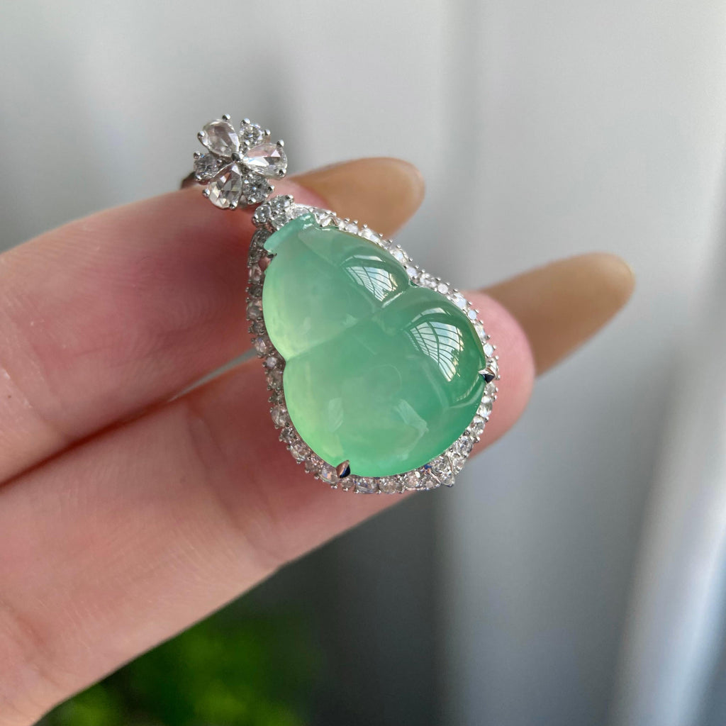 18k金钻镶冰种晴底葫芦吊坠（yc219254）