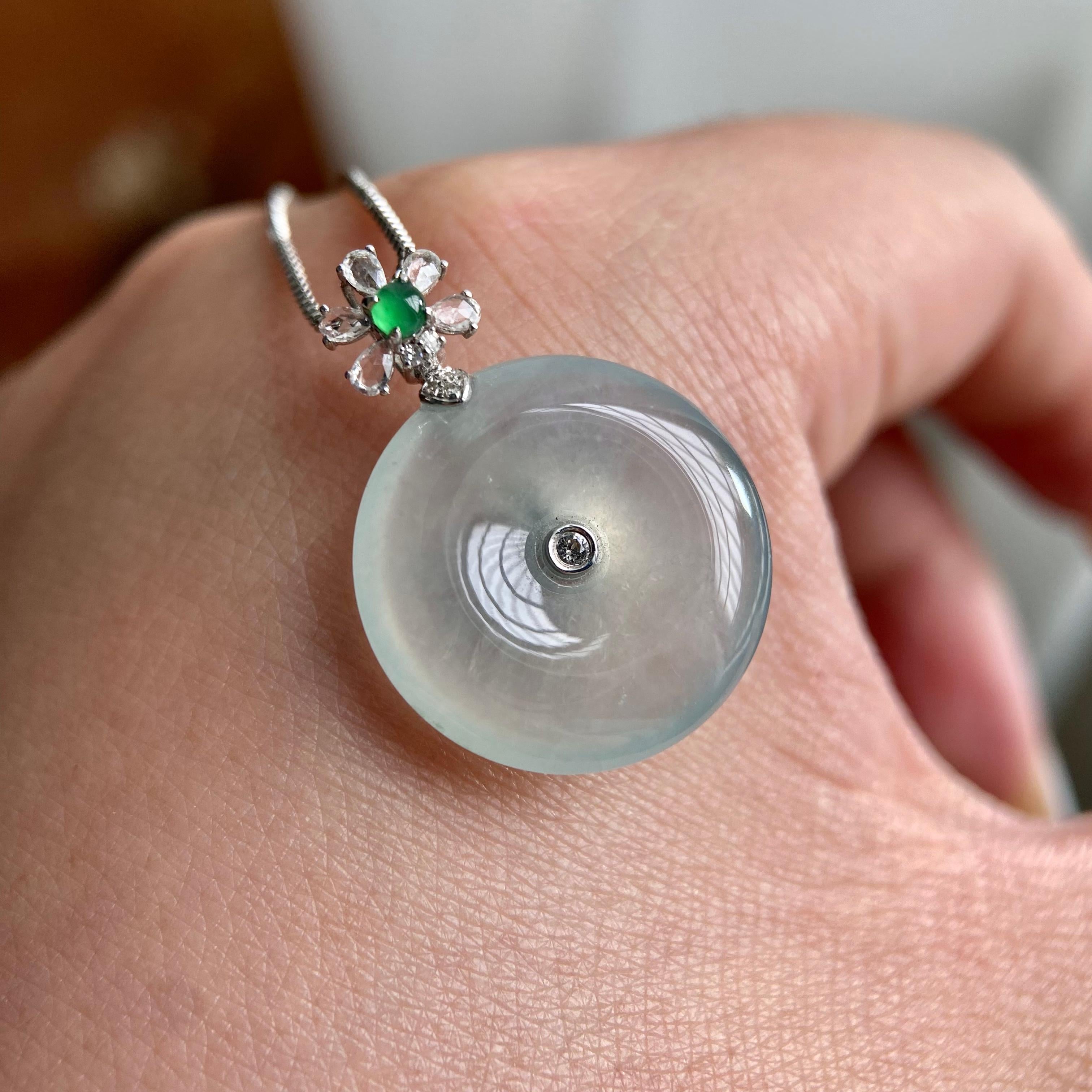 18k金钻镶冰种白月光平安扣吊坠（yc223795）