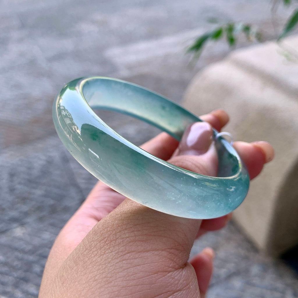 冰种晴水飘蓝花正圈平安镯 54圈口 天然缅甸A货翡翠（yc508663）