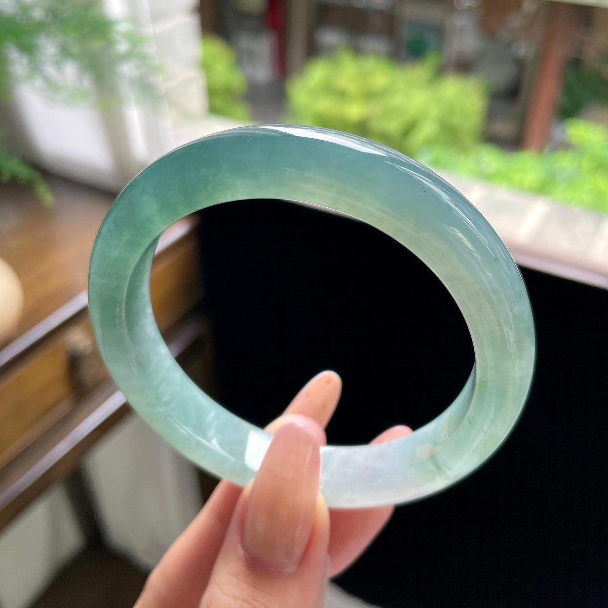 大圈口 糯冰种冰油青湖水绿正圈平安镯 59.2圈（yc709472）