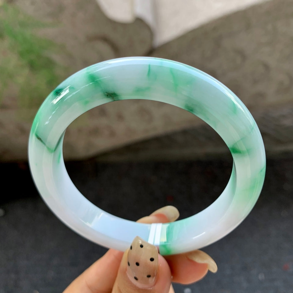 糯种飘绿花翡翠平安镯（57.2mm）（yc029120）