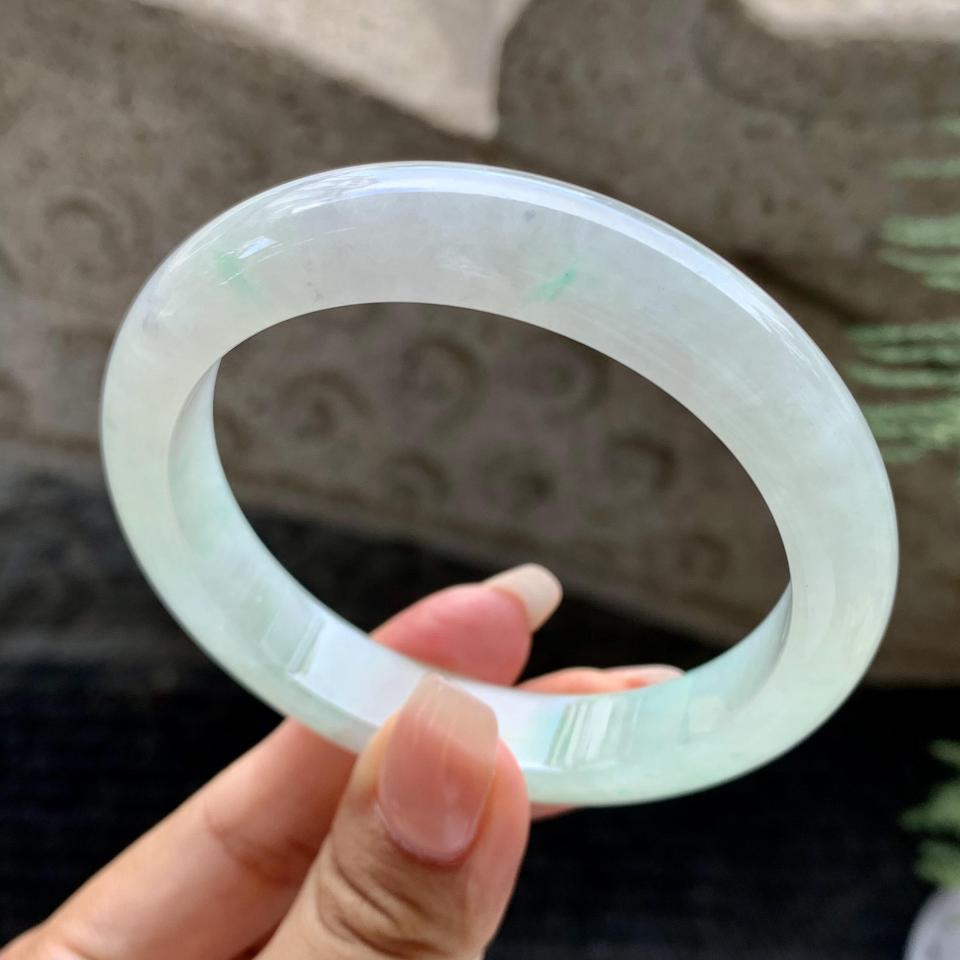糯冰种飘花翡翠平安镯（60.3mm）（TF06261503）