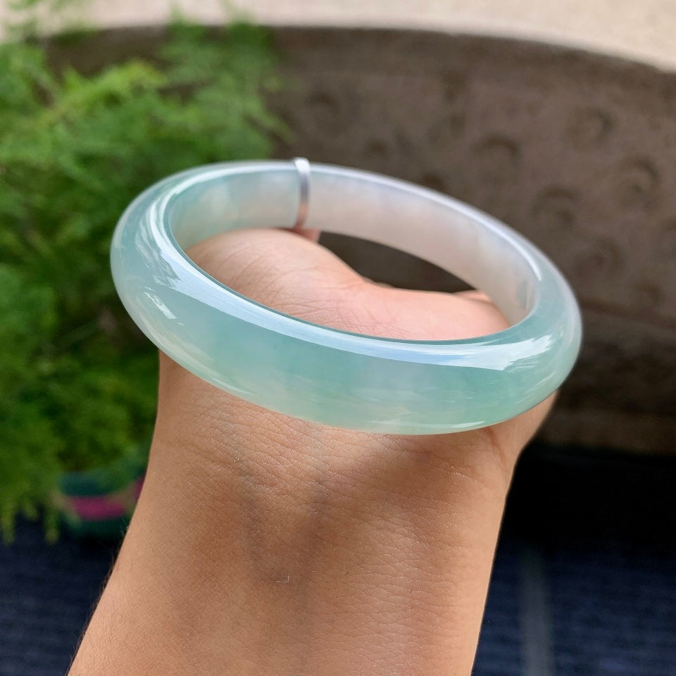 糯冰种蓝晴水平安镯（55.3mm）（yc106745）
