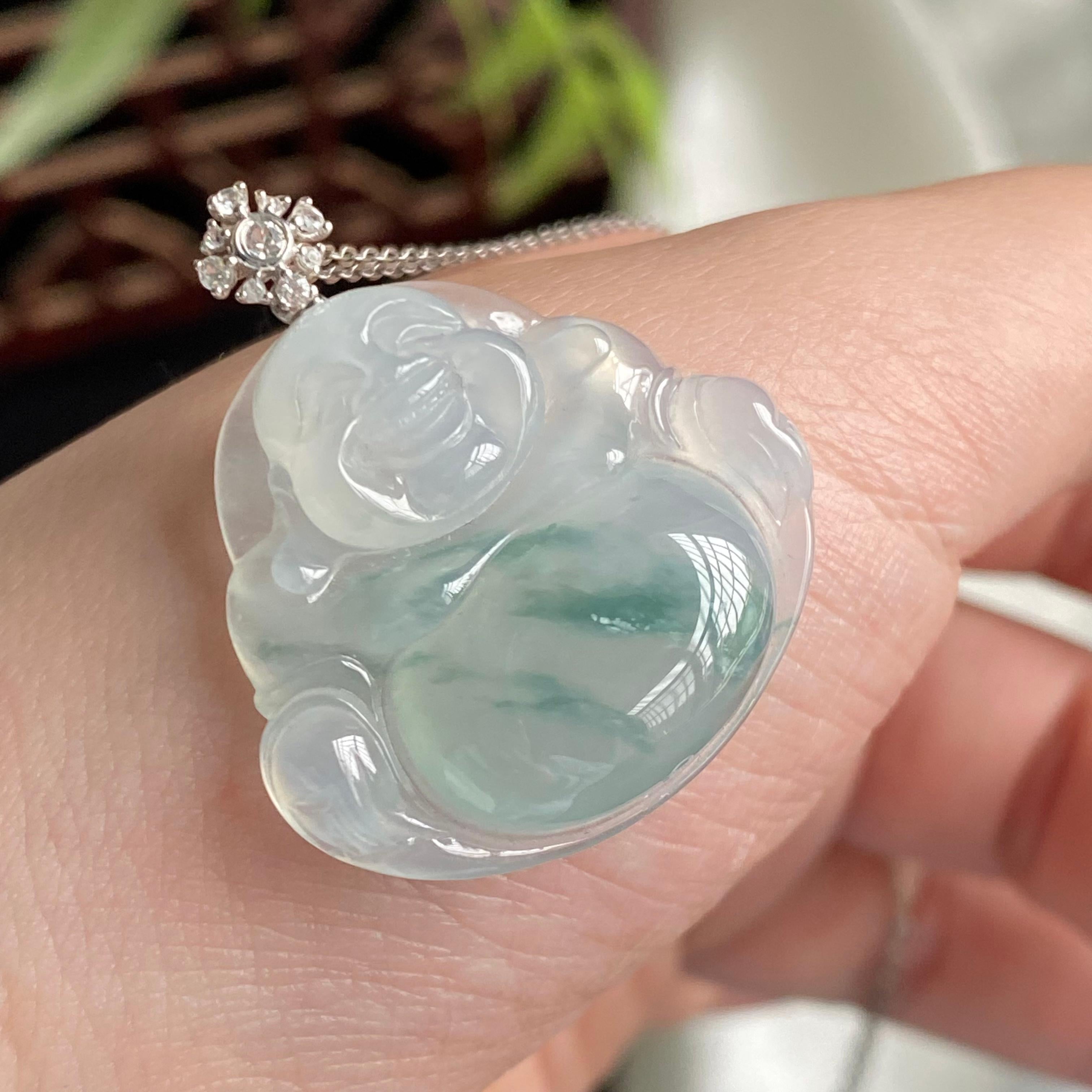 18k金钻镶冰种飘花佛公吊坠（yc197329）