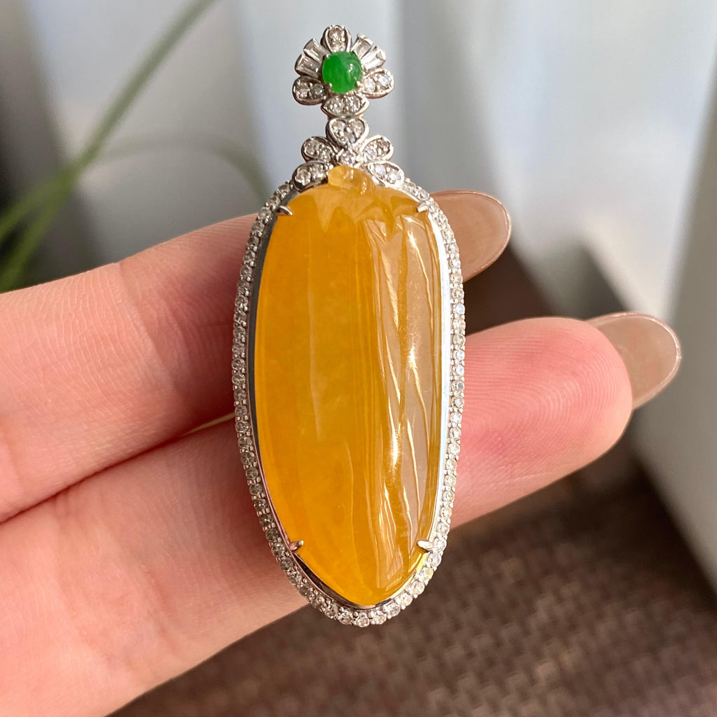 18k金钻镶冰种黄翡福瓜吊坠（yc266193）