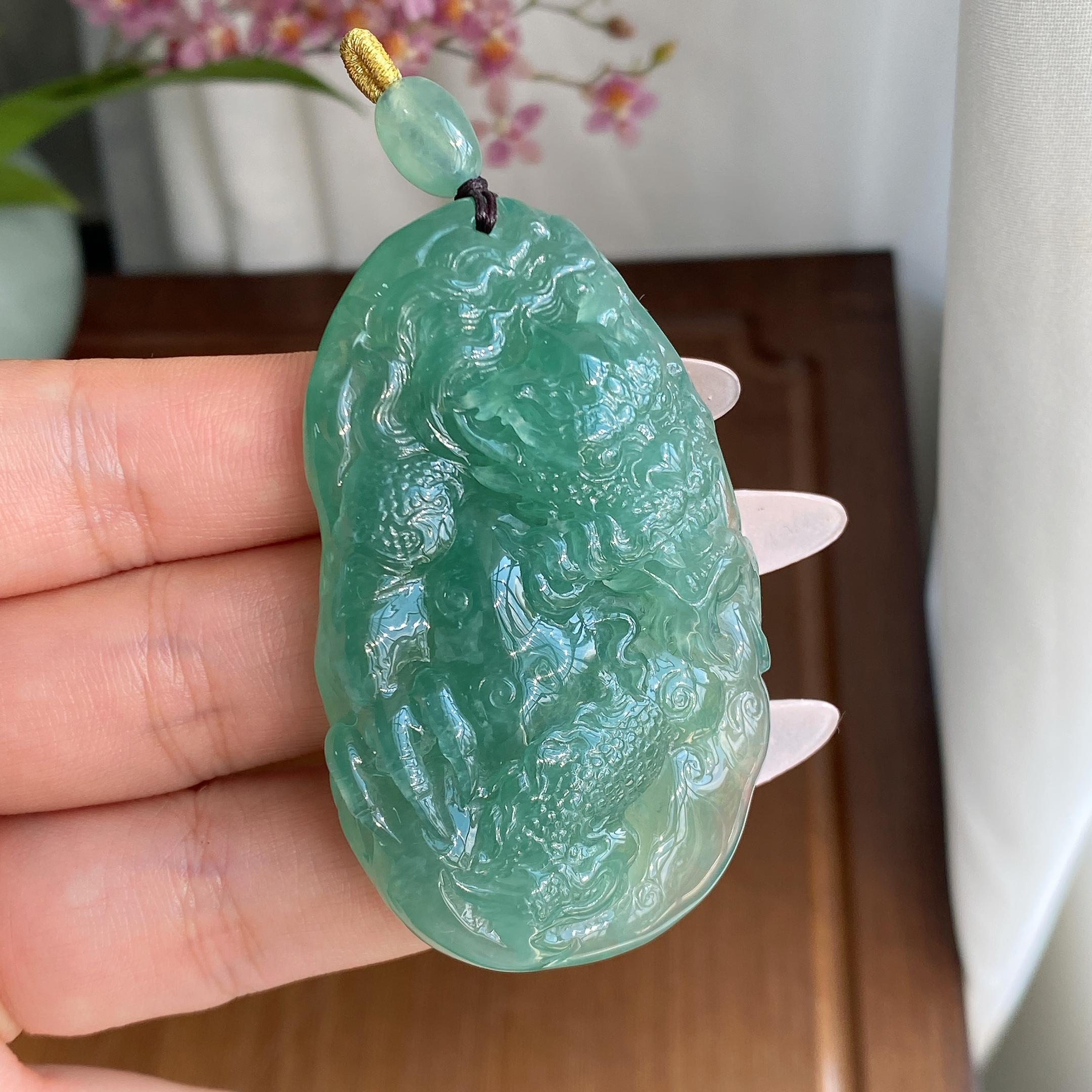 冰种蓝水龙牌吊坠（yc297113）