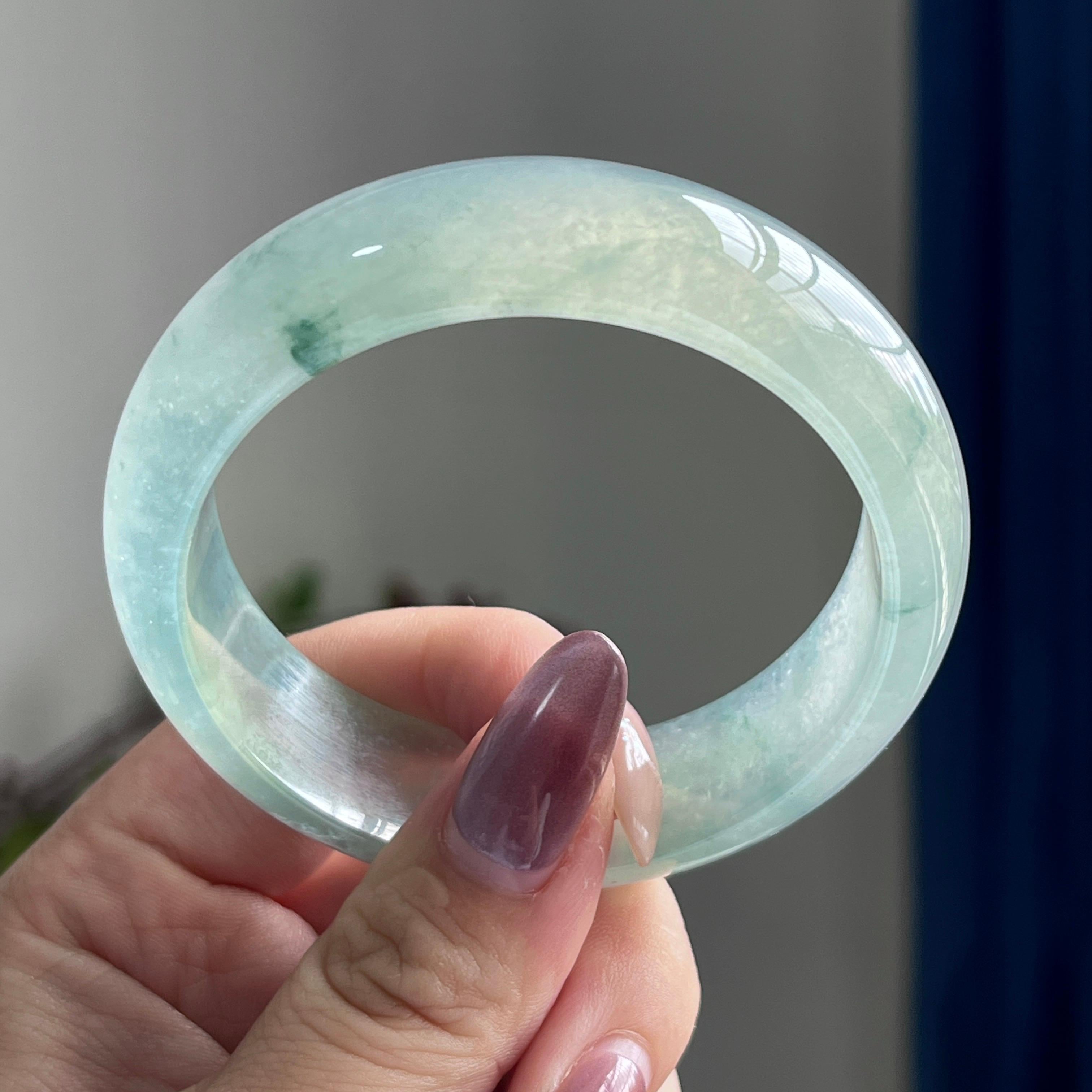 冰种飘花宽版轮胎镯（55圈）（yc197809）