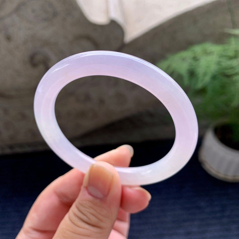 糯冰种淡紫罗兰圆条手镯（52mm）（yc117930）