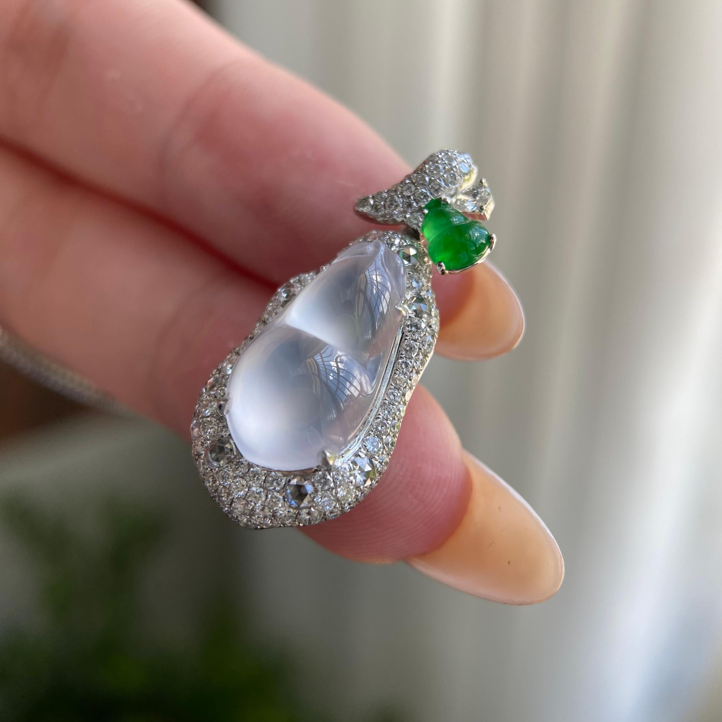 18k金钻镶冰玻种白月光福豆吊坠（yc209948）