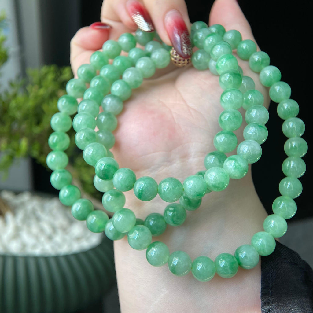 糯冰种满绿珠链（90颗）（yc213105）