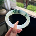 糯冰种绿飘花正圈平安镯 57圈 天然缅甸A货翡翠（yc693134）