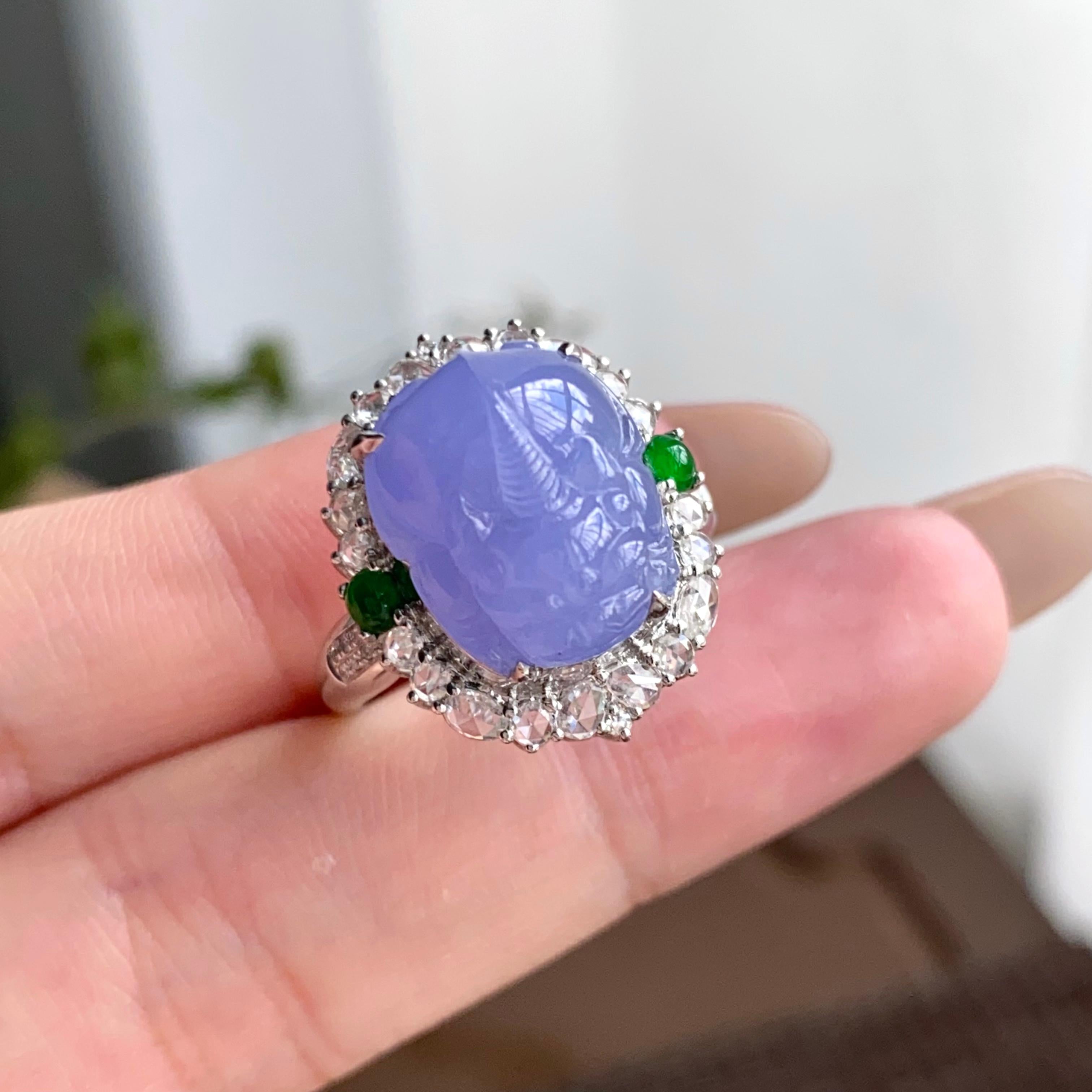 18k金钻镶冰种紫罗兰貔貅戒指（yc249557）