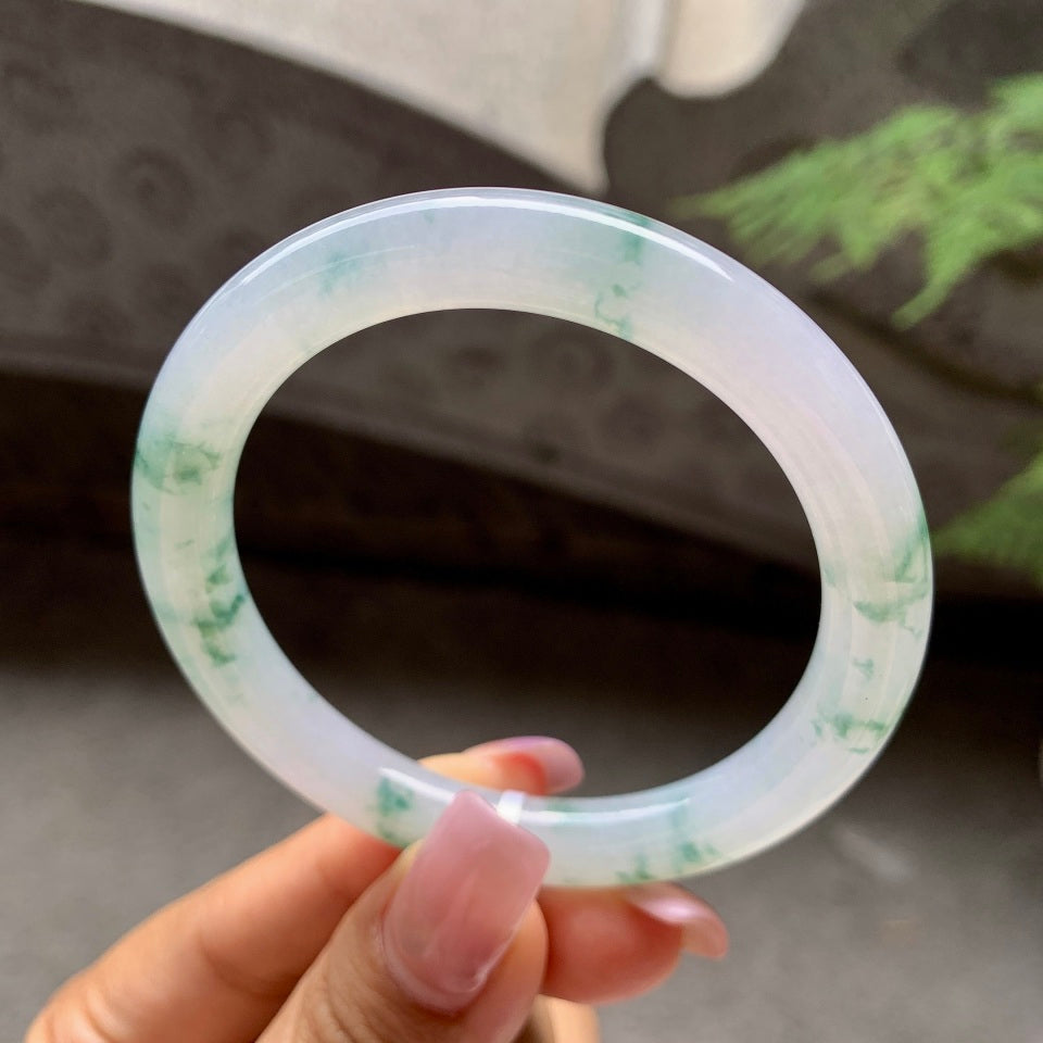 糯冰种飘蓝花圆条手镯（53mm）（yc106296）