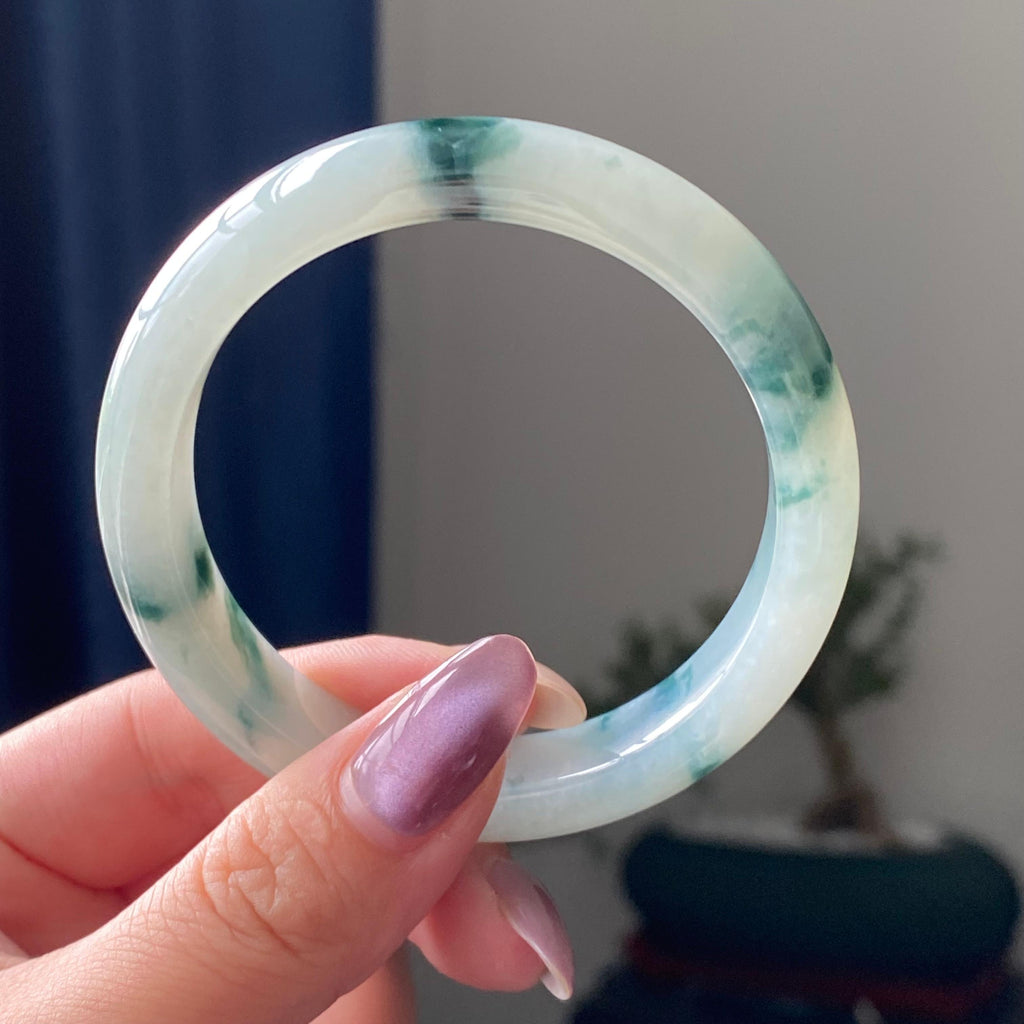 糯冰种飘花平安镯手镯（55圈）（yc195225）