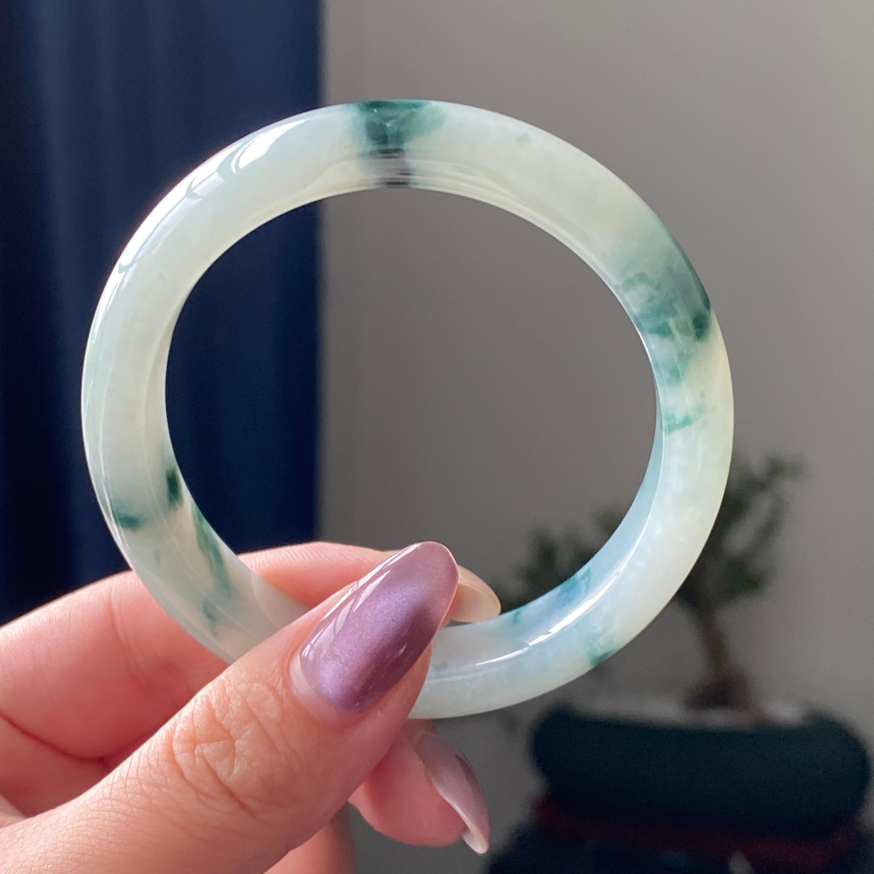 糯冰种飘花平安镯手镯（55圈）（yc195225）