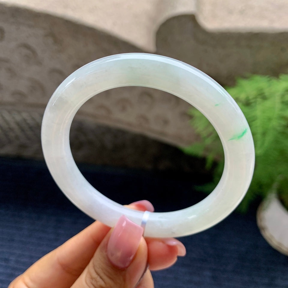 细糯种飘绿圆条手镯（56mm）（yc090095）