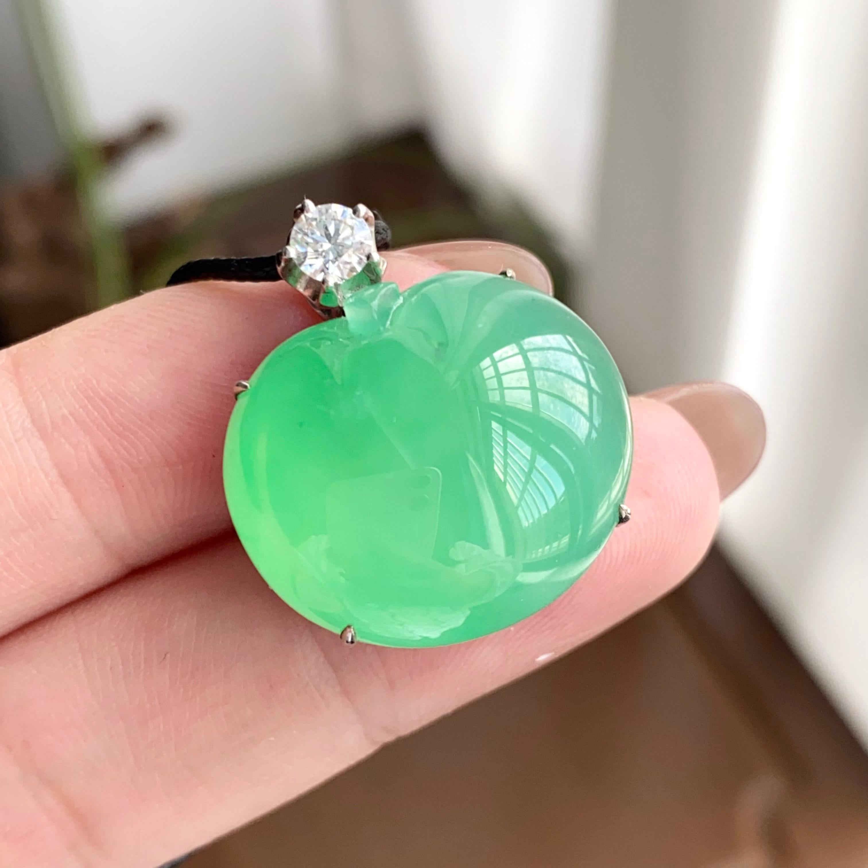 18k金钻镶冰种果绿苹果吊坠（yc258285）