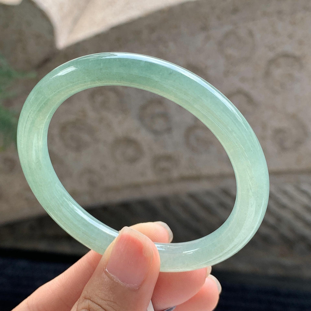细糯种 湖水绿圆条手镯 53圈 天然缅甸A货翡翠（yc699561）